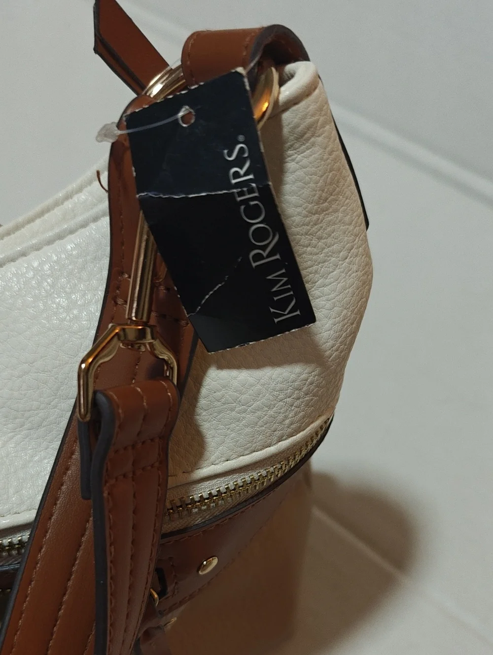 Classic Kim Rogers White and Beige Dress Hobo Bag